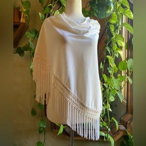 Vintage Fringed Shawl by California Things, Ivory | One Size